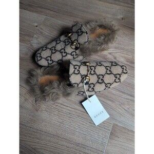 Gucci Princetown GG Wool Fur Flats Mules Slip On Mens 9-9.5